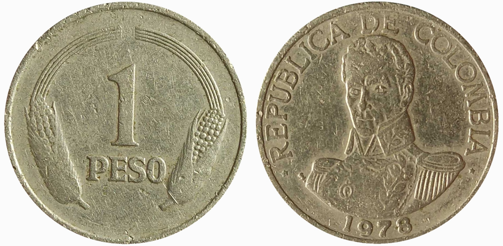 Колумбия 1 песо, 1978 Симон Боливар VF
