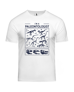 Футболка Я палеонтолог классическая прямая белая с синим рисунком