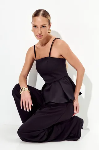 Корсет с баской из денима черного цвета