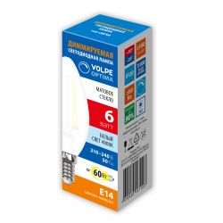 LED-C35-6W-4000K-E14-FR-DIM-SLF Лампа светодиодная диммируемая. Форма свеча. матовая. Белый свет 4000K. ТМ Volpe