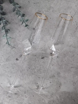 Набор бокалов для шампанского, 2шт 300мл, с золотой каймой