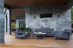 "Гранада" диван 3-местный, каркас алюминий темно-серый (RAL7024) муар, ткань темно-серая 027