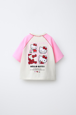ZARA ФУТБОЛКА РЕГЛАН КОНТРАСТНАЯ HELLO KITTY ©, РОЗОВЫЙ