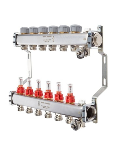 Коллектор нерж. в сборе с расходомерами 1" ВР-3/4" НР, 6 выходов