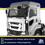 Ламбрекен с косынками двусторонние Isuzu (экокожа, бежевый, синие кисточки)
