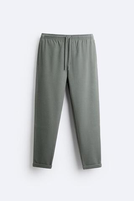 ZARA БРЮКИ EASY CARE С ПОЯСОМ НА ШНУРКЕ, ОЛИВКОВЫЙ