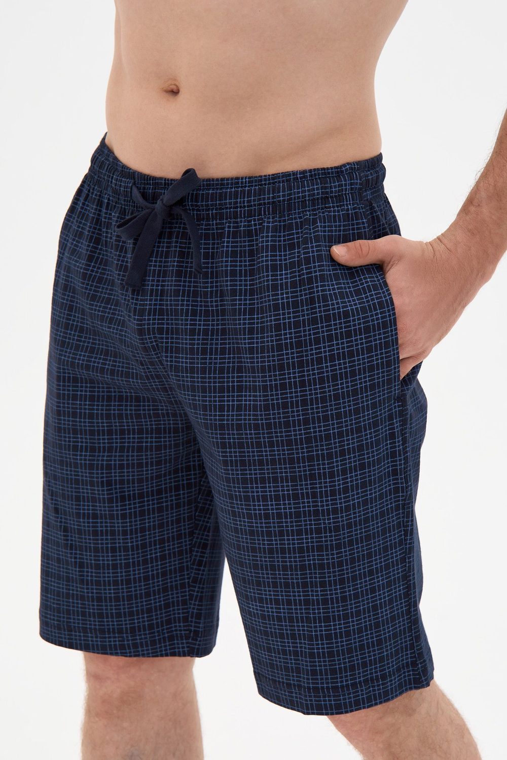 Мужские хлопковые удлиненные шорты (Размер: M) (Цвет: синий)