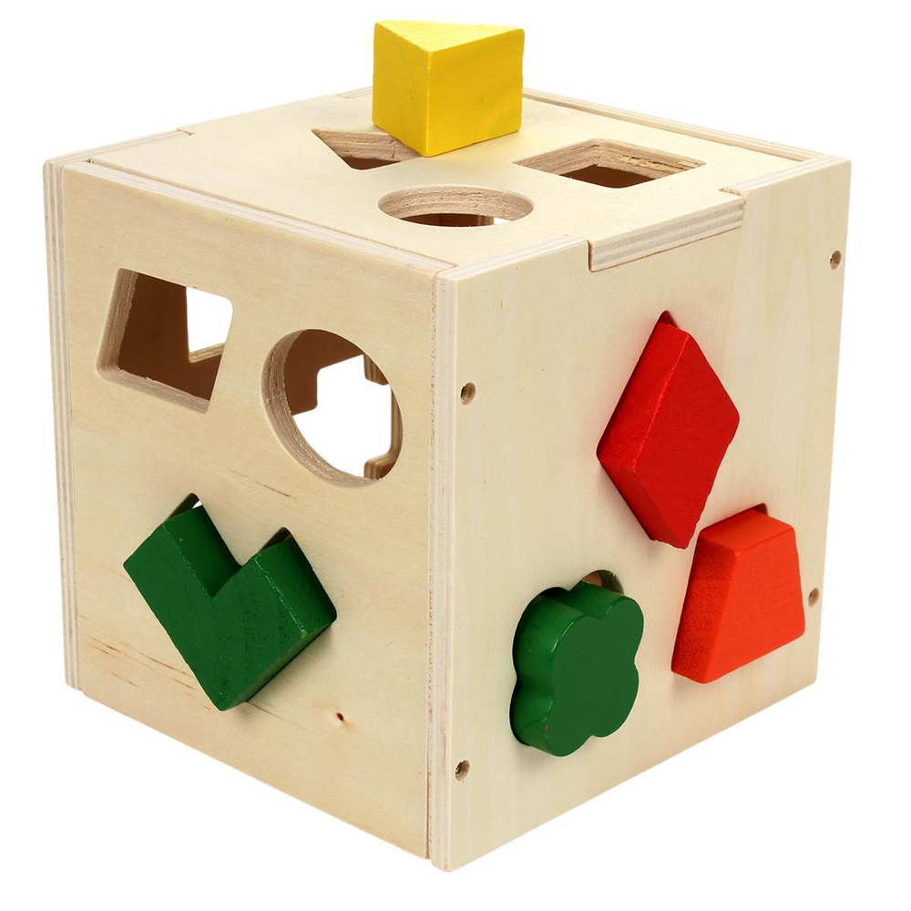 Развивающая игрушка деревянная Сортер обьемный куб, коробка C-41839