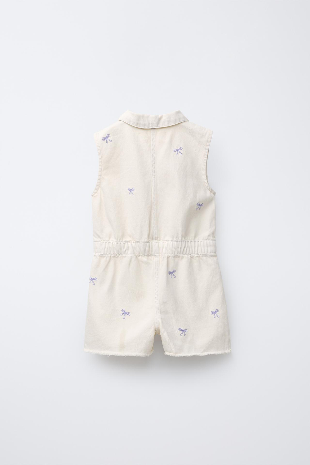 ZARA КОМБИНЕЗОН ИЗ ТВИЛА С ВЫШИВКОЙ «БАНТЫ», ЭКРЮ