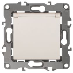 12-2103-02 ЭРА Розетка 2P+E Schuko со шторками с крышкой, 16A-250В, IP20, Эра12, слоновая кость (10/ | Эра 12 Слоновая кость