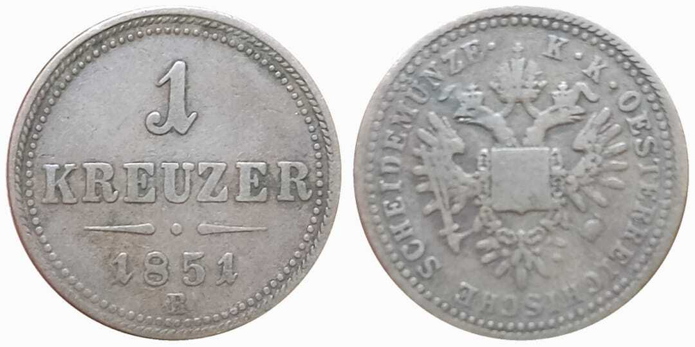Австрия 1 крейцер, 1851 Император Франц Иосиф I VF