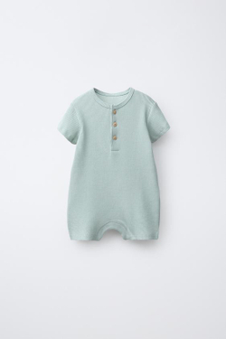 ZARA КОМБИНЕЗОН ИЗ ВАФЕЛЬНОГО ТРИКОТАЖА С ВОРОТНИКОМ НА ПУГОВИЦАХ, ЦВЕТ МОРСКОЙ ВОЛНЫ