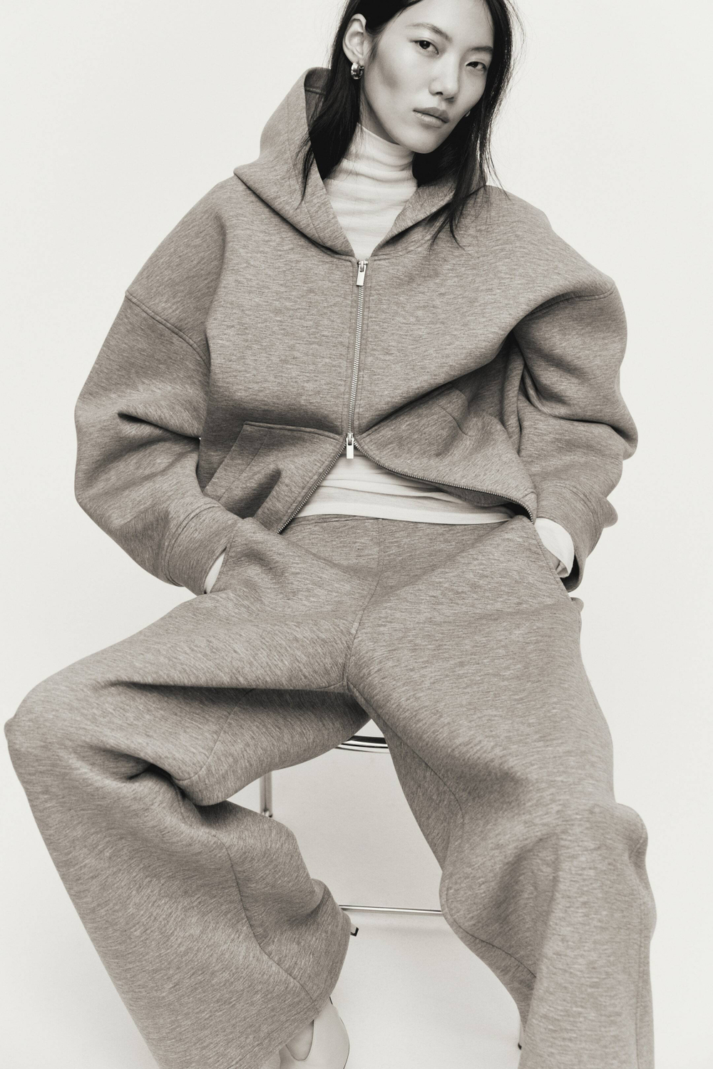 H&M Широкие брюки, серый меланж