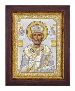 Николай Чудотворец, икона прямоугольная в рамке под стеклом, красное дерево 206х258
