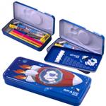 Пенал металлический 2 отделения Alingar, таблица умножения, органайзер, 100 х 220 мм, "Space travel. Космонавт", синий (космонавт в ракете)