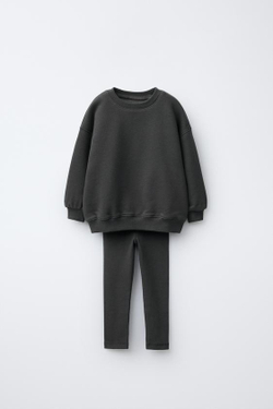 ZARA ОДНОТОННАЯ ТОЛСТОВКА С ЛЕГИНСАМИ В РУБЧИК, АНТРАЦИТОВО-СЕРЫЙ