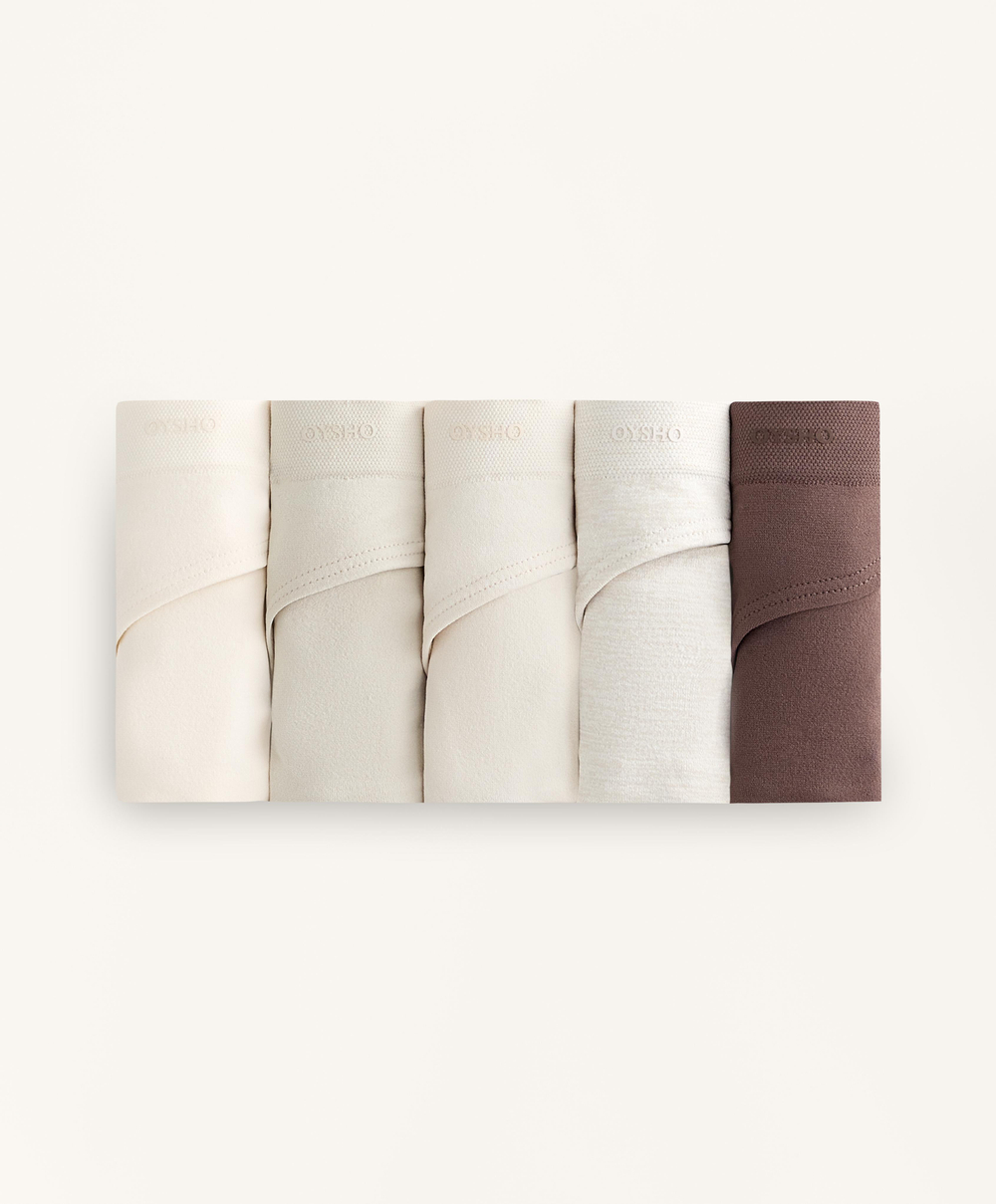 OYSHO Набор из 5 бесшовных трусов-бразильяно, бежевый меланж