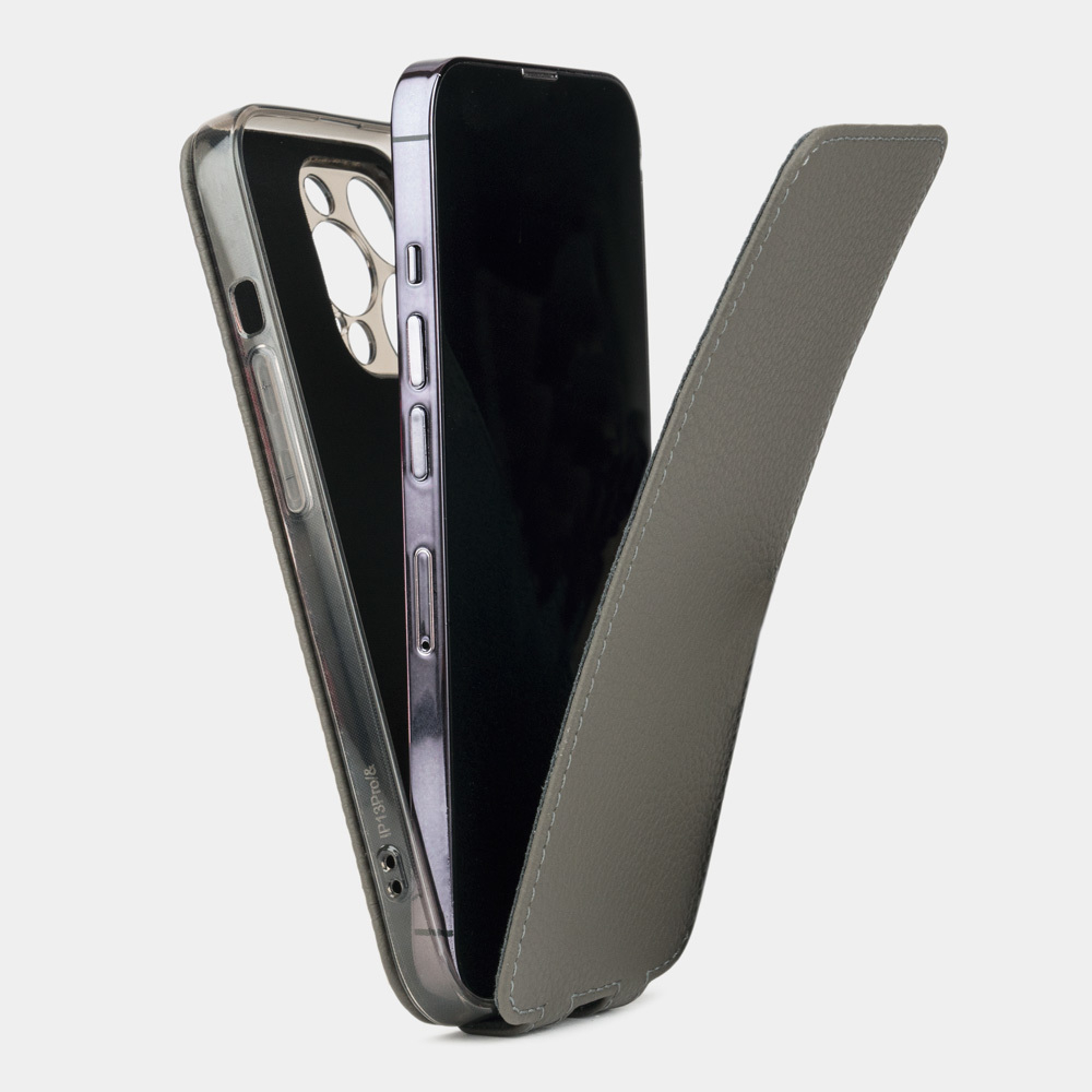 Чехол кожаный для iPhone 13 Pro серого цвета