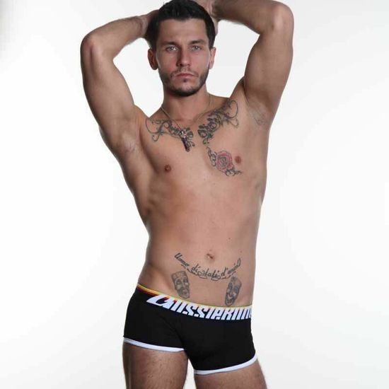 Мужские трусы хипсы черные с желт-крас резинкой Aussiebum Fire Boxer AB6105-2