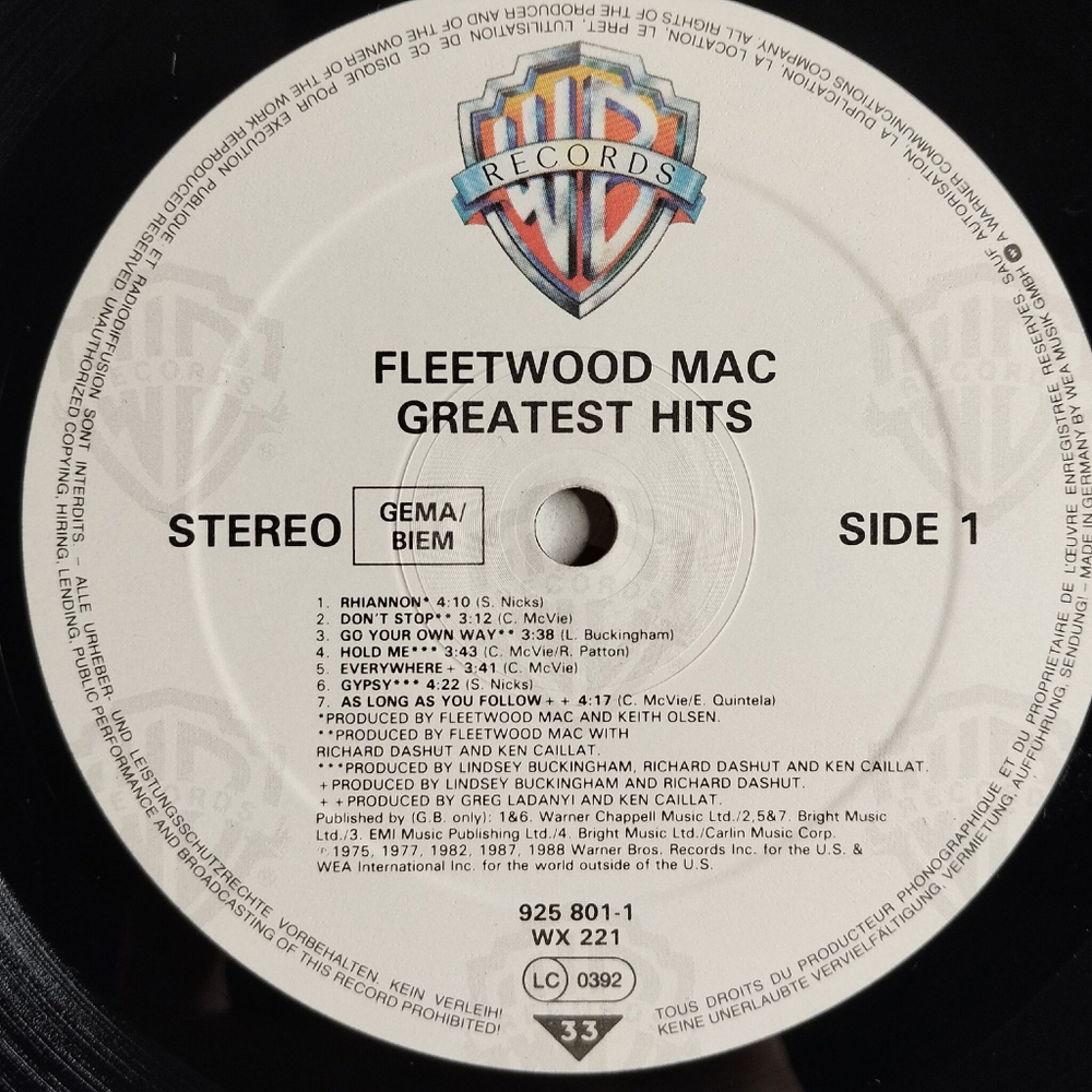 Винтажная виниловая пластинка LP Fleetwood Mac Greatest Hits (Germany 1988) Rhiannon