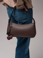 Кожаная сумка багет кросс-боди коричневый торф