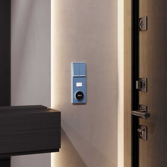 Терморегулятор электронный S70 с индикацией и датчиком, для теплого пола, (деним) Voltum VLS070115