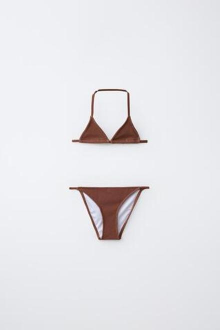 ZARA КУПАЛЬНИК В РУБЧИК, КОРИЧНЕВЫЙ