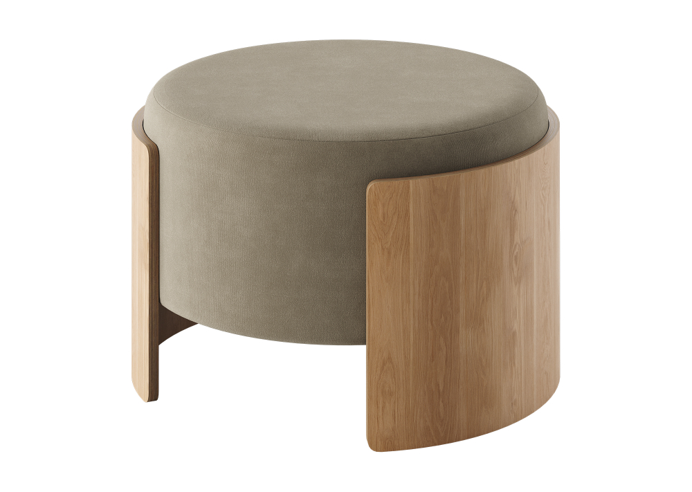 Пуф Lagom D 62 см (серо-зеленый FiberGuard, натуральный дуб)