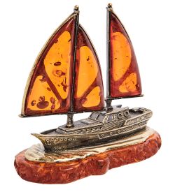 Народные промыслы AM-3013 Фигурка «Корабль Попутный ветер» (латунь, янтарь)