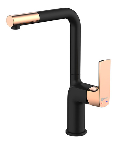 смеситель кухня LEMARK Ursus высокий излив, черный/розовое золото LM7205BLR
