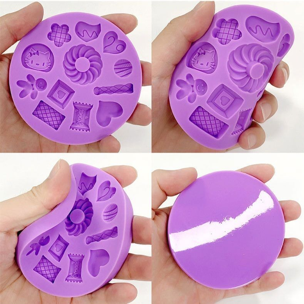 Молд силиконовый для лепки сладостей для ватной игрушки и кукол "Hello Kitty" диаметр 9 см/ Форма для полимерной глины "сладости, печенье, китти, имбирный человечек"