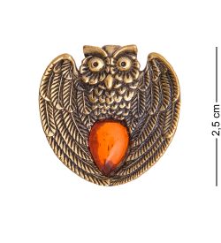 AM-3499 Брошь «Сова Капля» (латунь, янтарь)