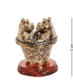 Народные промыслы AM-3272 Шкатулка «Бегемоты Романтик « (латунь, янтарь)