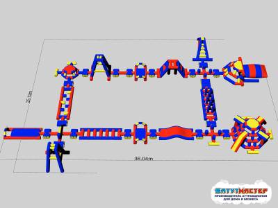 Коммерческий надувной аквапарк на воде «Три стихии» 36×25×4 м