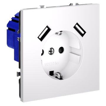 Розетка встраиваемая VOLTUM S70 с заземлением и защитными шторками, 16А, с USB, A+A, (белый матовый)