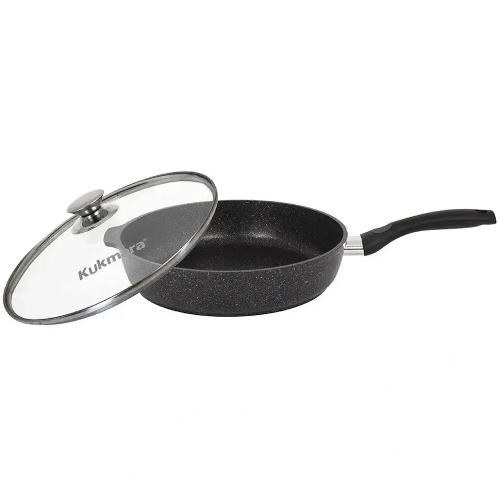Сковорода 280/65мм со съемной ручкой, со стеклянной крышкой, АП (темный мрамор)
