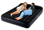 Мaтрас нaдувной Intex 64142 Pillow Rest 137х191х42 см / Крoвать нaдувная Интeкс полуторная велюровая со встроенным электронасосом 220V и подголовником