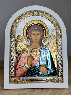Ангел Хранитель, икона арочная, белое дерево, эмаль 175х225