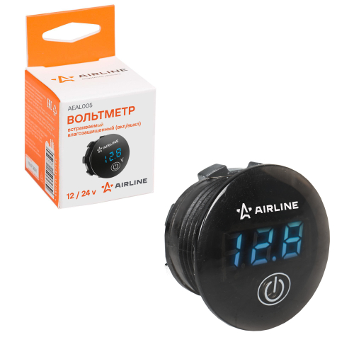Вольтметр Airline встраиваемый влагозащитный вкл/выкл 12/24В