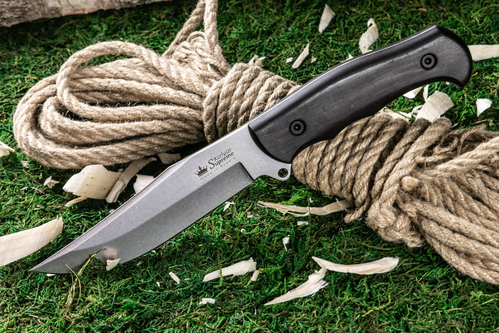 Нож Kizlyar Supreme CASPIAN D2 SW HBH LS (StoneWash, HornBeam Handle, Leather Sheath)