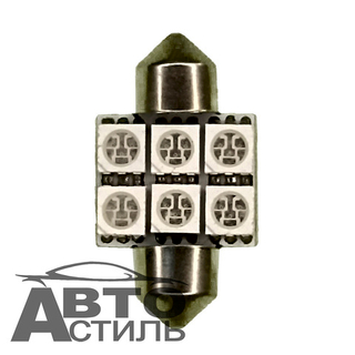 Светодиод 12V T11x31  6SMD 5050 Blue (салон) СИНИЙ