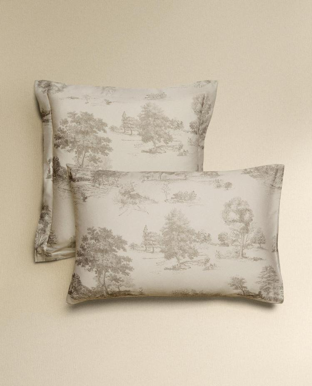 ZARA HOME НАВОЛОЧКА ИЗ САТИНА С УЗОРОМ ТУАЛЬ-ДЕ-ЖУИ, СЕРЫЙ