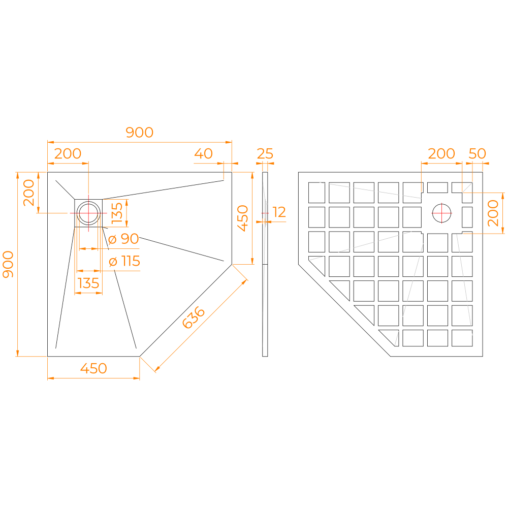 Душевой поддон трапеция STONE TRAY-G
