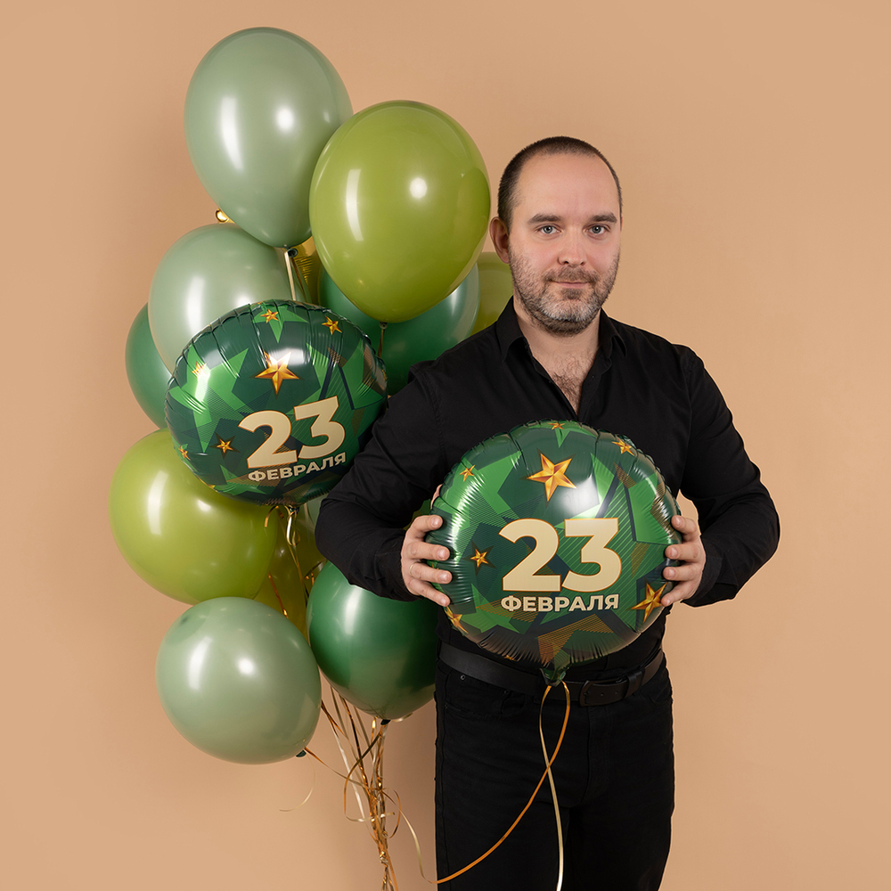 Шар Круг 23 Февраля (звезды) 18''/46 см