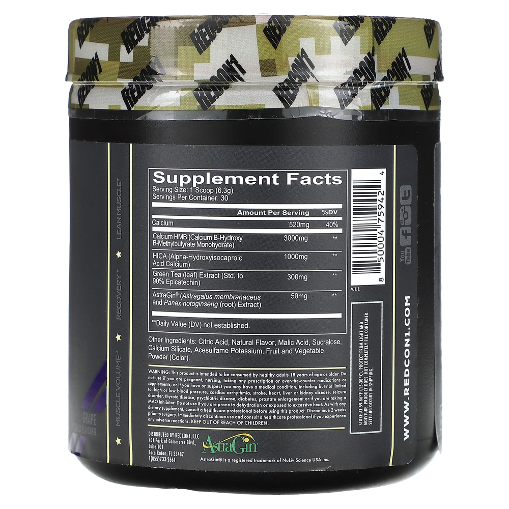 Redcon1, Moab, для наращивания мышечной массы, перед тренировкой, со вкусом винограда, 189 г (6,67 унции)