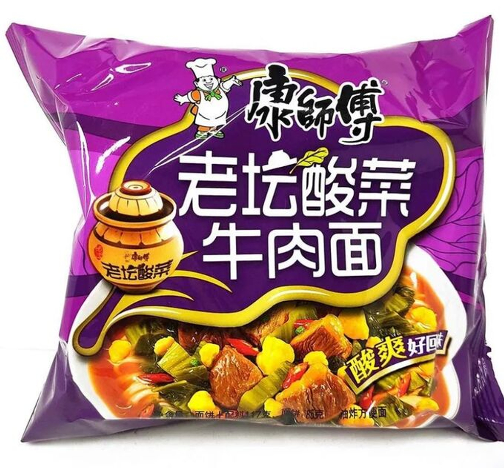 Лапша Kangshifu в пачке со вкусом квашенной капусты и говядины, 117г.