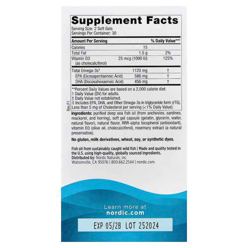 Nordic Naturals, Ultimate Omega®-D3 2X, лимон, 60 мягких таблеток