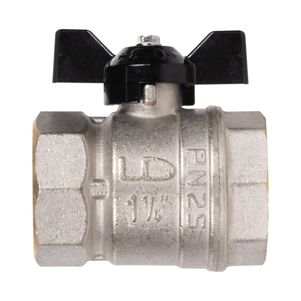 Кран шаровой латунный LD Pride 47.32.B-B.Б Ду 32 Ру 25 вн-вн, (бабочка)