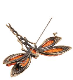AM-2396 Брошь «Стрекоза Ероха» (латунь, янтарь)