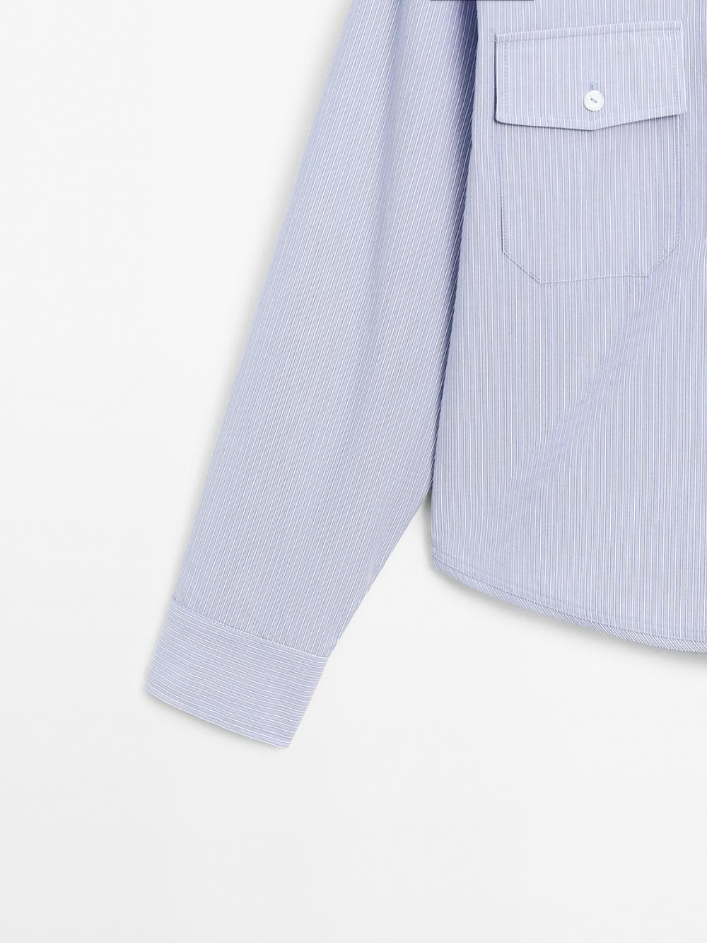 Massimo Dutti Укороченная рубашка из 100% хлопка с карманами, небесно-голубой